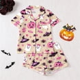 thumbnail image 2 of DHFJKG Halloween Pajamas Set For Women 2 Piece Ghost Pumpkin Print Shirts And Shorts Button Down Short Sleeve Sleepwear, 2 of 9