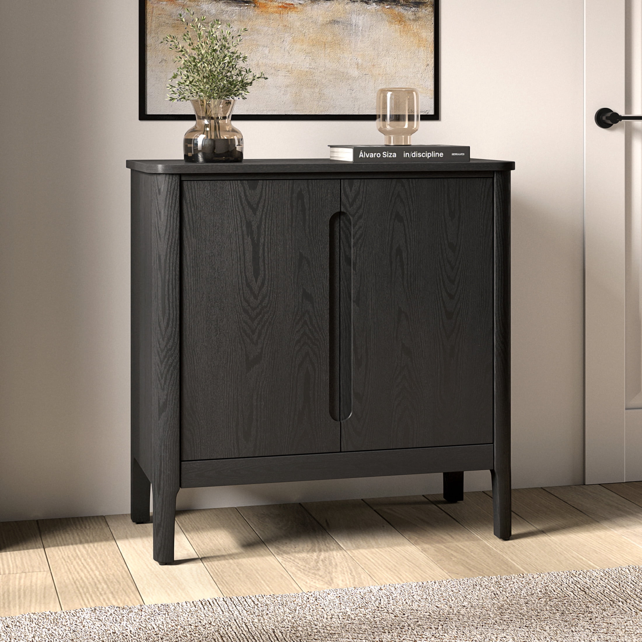 Evelyn&Zoe Modern/Contemporary 32" Wide Black Veneer Accent Cabinet