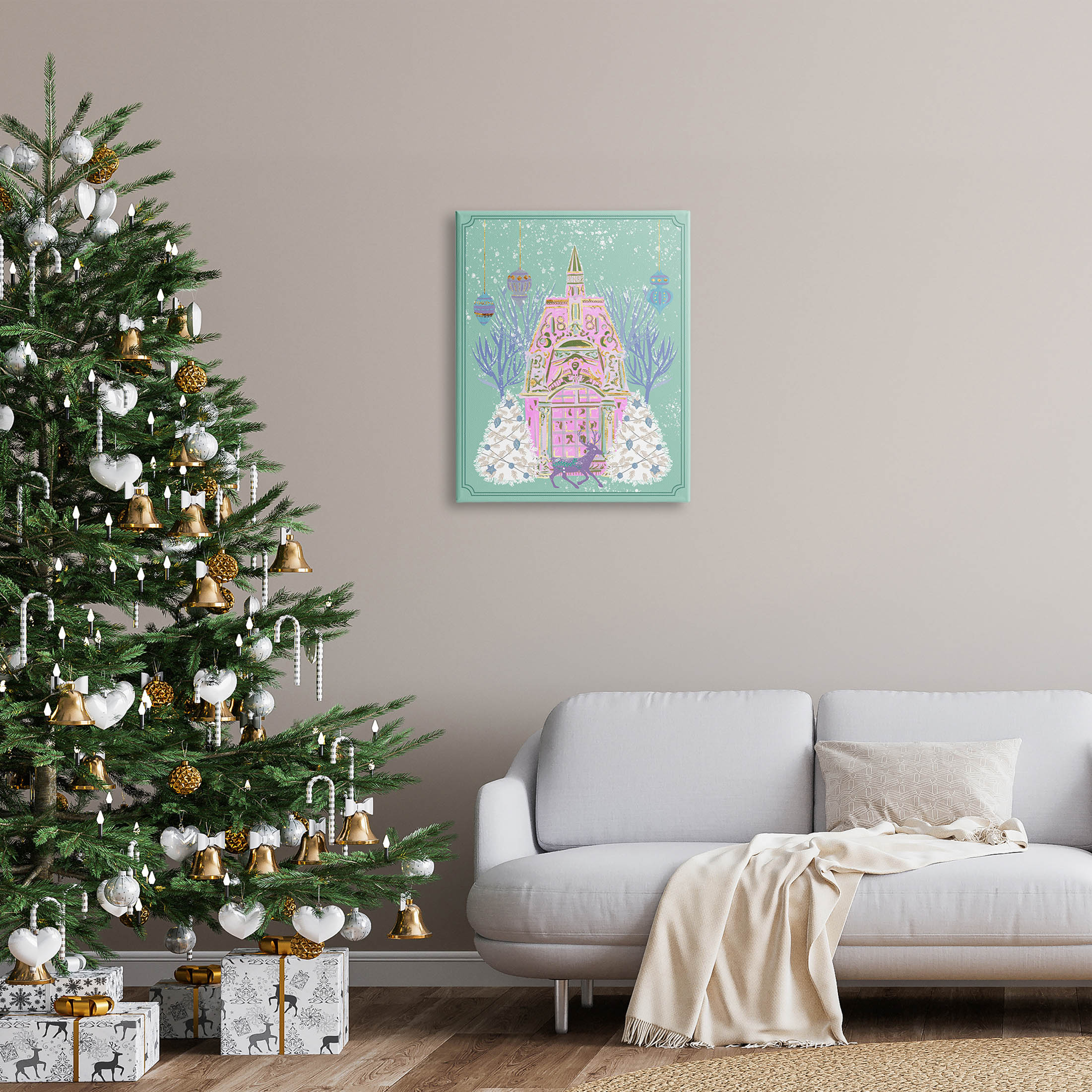 Stupell Industries Pastel Holiday Snowy Architecture Graphic Art Gallery Wrapped Canvas Print Wall Art, Design by Melissa Wang