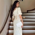 thumbnail image 2 of Womens Casual Summer Square Neck Puff Sleeve Dress Boho Floral Print Long Dresses White M, 2 of 8