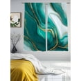 thumbnail image 3 of Teal Marble Sheer Curtains 63 Inch Length 2 Panels Set Window Treatments, Modern Gradient Abstract Gold Fluid Art Rod Pocket Semi Curtains for Living Room/Bedroom/Kitchen Décor, 104"W x 63"L, 3 of 7