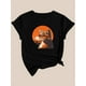thumbnail image 3 of A Casual Fashion Top with a Round Neck And Short Sleeves Featuring a Sunset Print of a Little Cat And a Black Woman., 3 of 5
