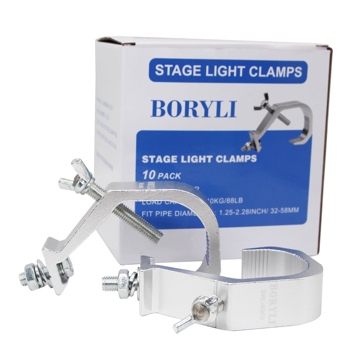 BORYLI   10pcs Stage Light Clamp Hook, Aluminum Alloy Clamp Safety Hang on Truss for Moving Head Light, Par Light (Max Load 66lbs) (66LBS)
