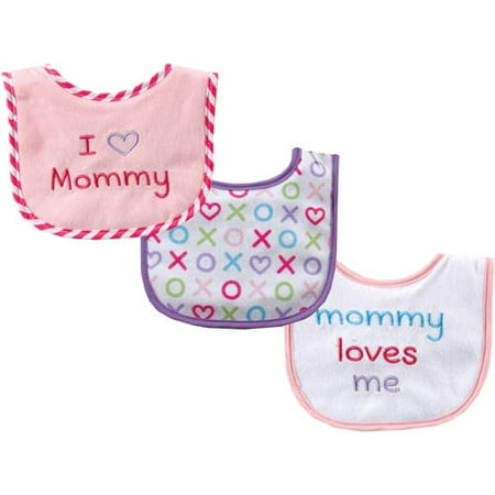 Luvable Friends Baby Boy and Girl Drooler Bibs, 3-Pack - Pink Mom