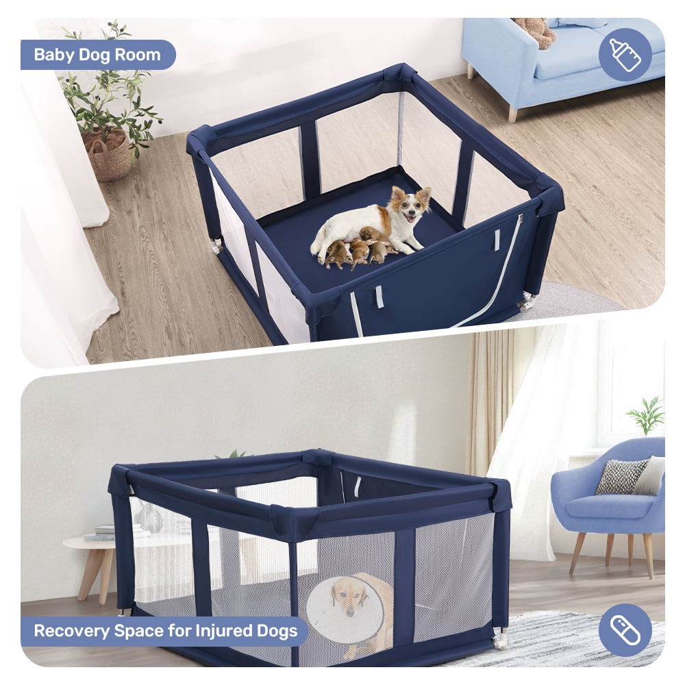 Puppy Playpen Indoor, DOMIPET 42.5x42.5x26.8 Inches Dog Play Pen with Gate, Portable Pet Exercise Pen, Anti-Tipping Enclosure with Zipper Door