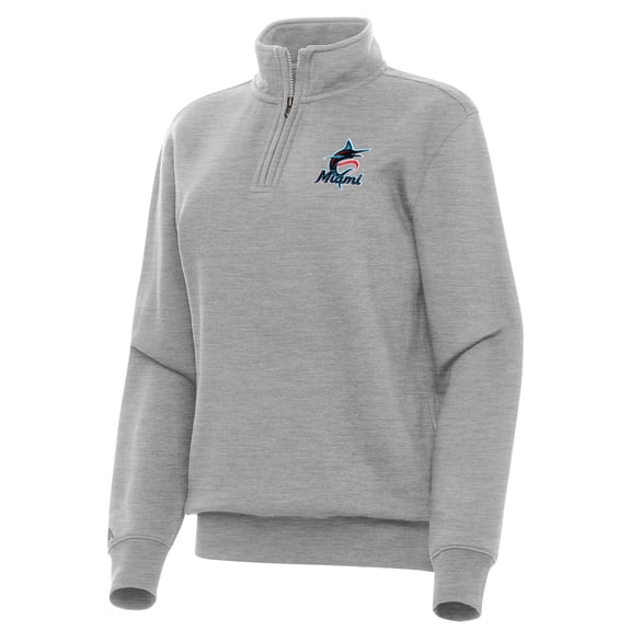 Women's Antigua Heather Gray Miami Marlins Victory Quarter-Zip Sweatshirt
