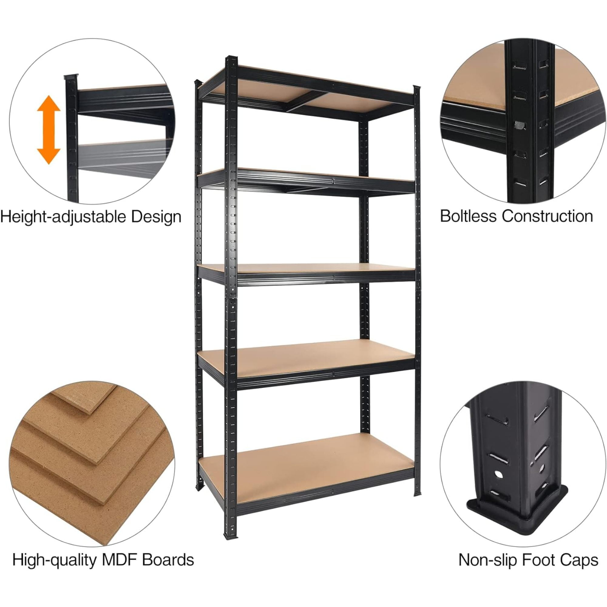 Jopath 5 Tier Storage Shelving Unit Adjustable Garage Storage Utility Rack Heavy Duty Shelves Organization Multipurpose Shelf for Warehouse Basement Pantry Black 71 "H x 35.5 "W x 15.8" D
