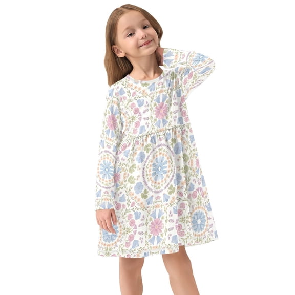 Girls Dress Soft Casual Long Sleeve Cute Dress for Girls Fashion Prints Beautiful Floral Prints Crew Neck