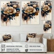 Designart Brown And Blue Rose Design Canvas Wall Art