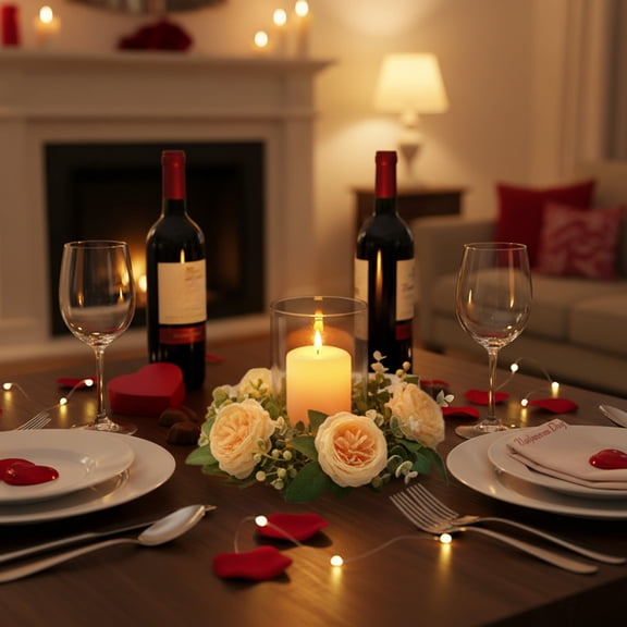 Faux Rose Garland Candle Ring for Table Decor, Wedding, Party, and Home Decoration, Measuring 7.87x7.87x1.97 Inches