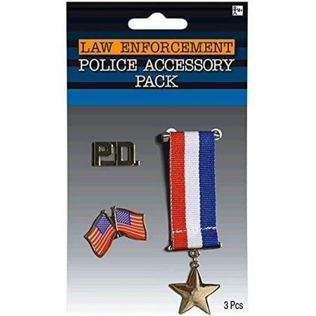 Serious Fun Costume Party Cop Accessory- Pins and Medals, Red/White/Blue, 6-3/4
