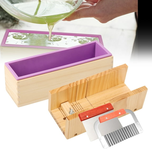 Soap Making Kit Soap Crafting Set with Wooden Mould Stainless Steel Wave and Straight Cutter Multipurpose for Bread Dessert Pastry