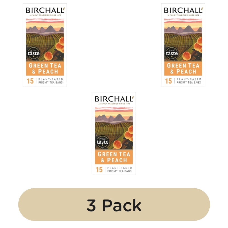 Birchall Green Tea & Peach Tea Bags 15's, British Import (Pack of 3)