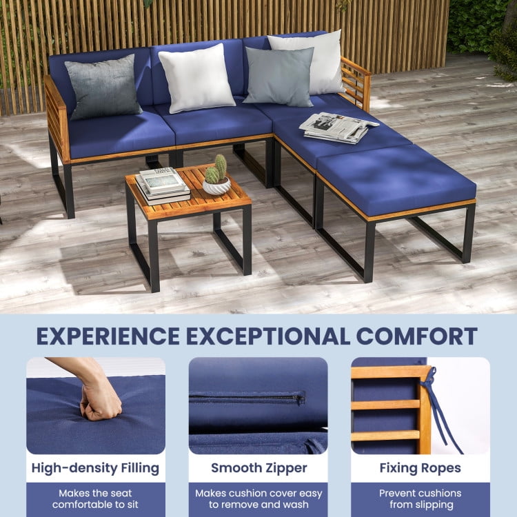 Aimee Lii 6 Pieces Patio Acacia Wood Conversation Set with Coffee Table, Patio Table and Chairs Set, Outdoor Patio Set, Navy Aimee Lii 6 Pieces Patio Acacia Wood Conversation Set with Coffee Table, Patio Table and Chairs Set, Outdoor Patio Set, Navy