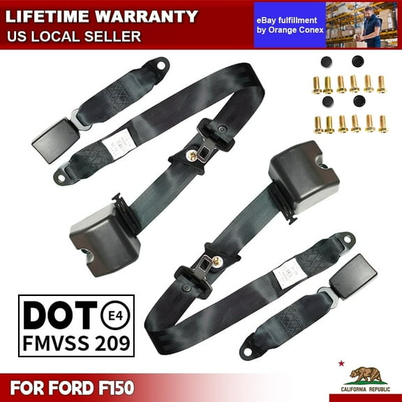Celepoir 2 Set 3 Ponit PT Seat Belts For Ford F150 2001-2025 DOT FMVSS209 Safety Belt Adjustable Retractable Lap Pads