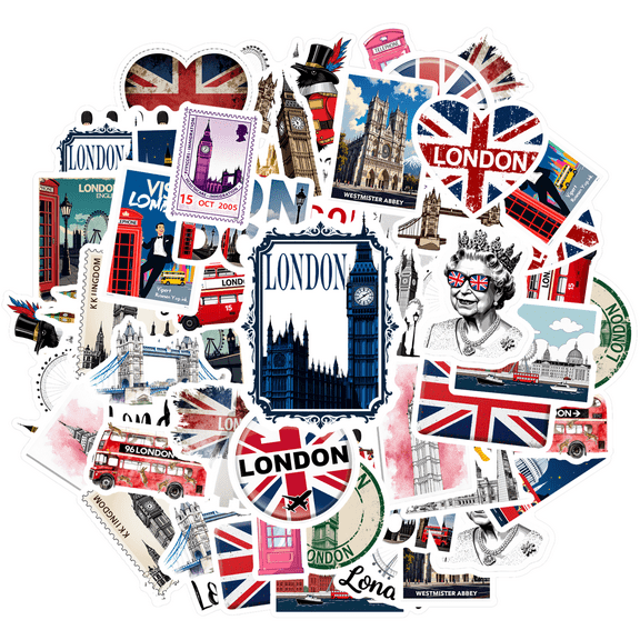 35pcs Iconic Landmarks Stickers Stationery Stickers British Culture Stickers London Icon Stickers for Luggage Guitar Phone