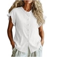 thumbnail image 2 of Neewe Women Loose Casual Short Sleeve Button Up Shirt Solid Color Blouse Round Neck Basic Collared Daily Top, 2 of 5