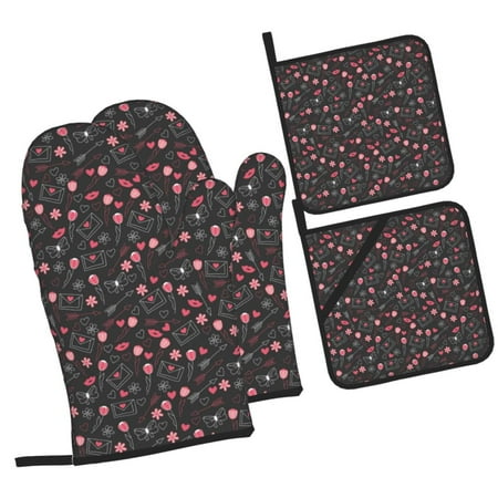 

Pofeuu Valentine S Day Print Oven Mitts and Pot Holders 4 pcs Set High Heat Resistant 500 Degree Extra Thicken Long Kitchen Cotton Oven Glove for Cooking