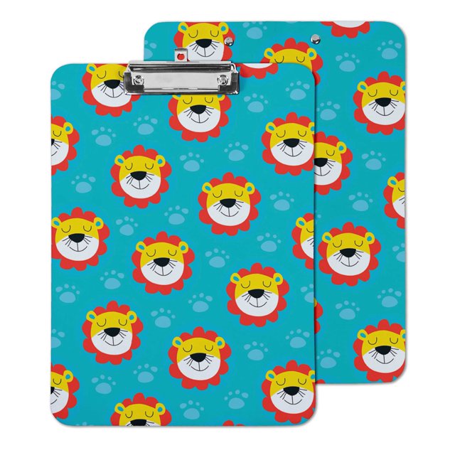 Inkdotpot Decorative Clipboard Letter Size Clipboard with Low Profile Clip,Retractable Key Hole for Hanging Paperboard for Office School w/ Free Marker & Eraser,Lion-9x12.5 Inch