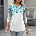 thumbnail image 6 of Craaazy Women's Casual 3/4 Length Sleeve Crewneck Button Dressy Vintage Floral Print Pullover Tops Gifts, 6 of 7