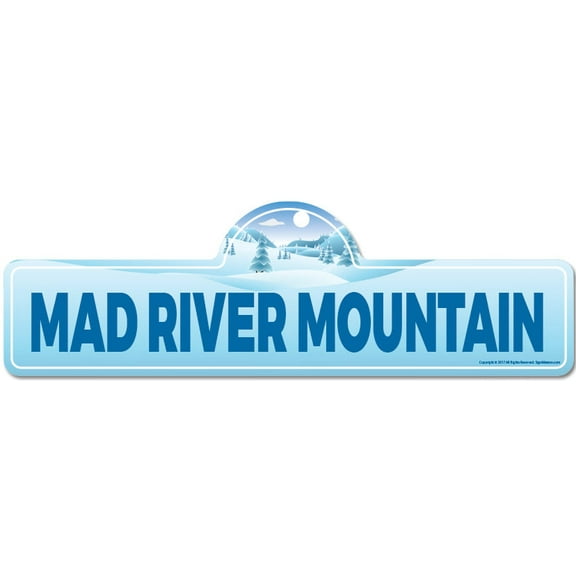 Mad River Mountain Street Sign | Indoor/Outdoor | Skiing Skier Snowboarder Décor for Ski Lodge Cabin Mountian House | SignMission personalized gift