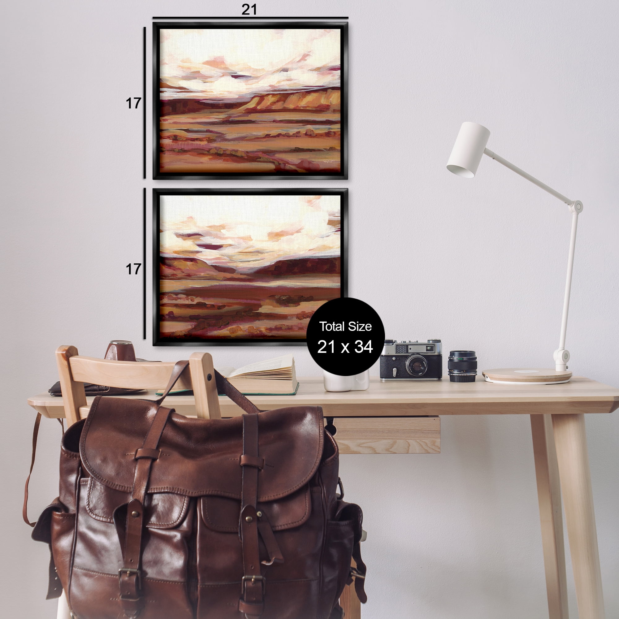 Stupell Industries Mauve Mesa Abstract Landscape Landscape & Nature Painting Black Floater Framed Canvas Art Print Wall Art, 21 x 17, Set of 2