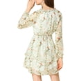 thumbnail image 4 of INSPIRE CHIC Women's Floral Printed Smocked Waist V Neck Long Sleeve Chiffon Dresses XS White, 4 of 8