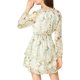 thumbnail image 3 of Vestido de gasa con estampado floral y cintura fruncida de manga larga en V para mujer M Blanco, 3 of 7