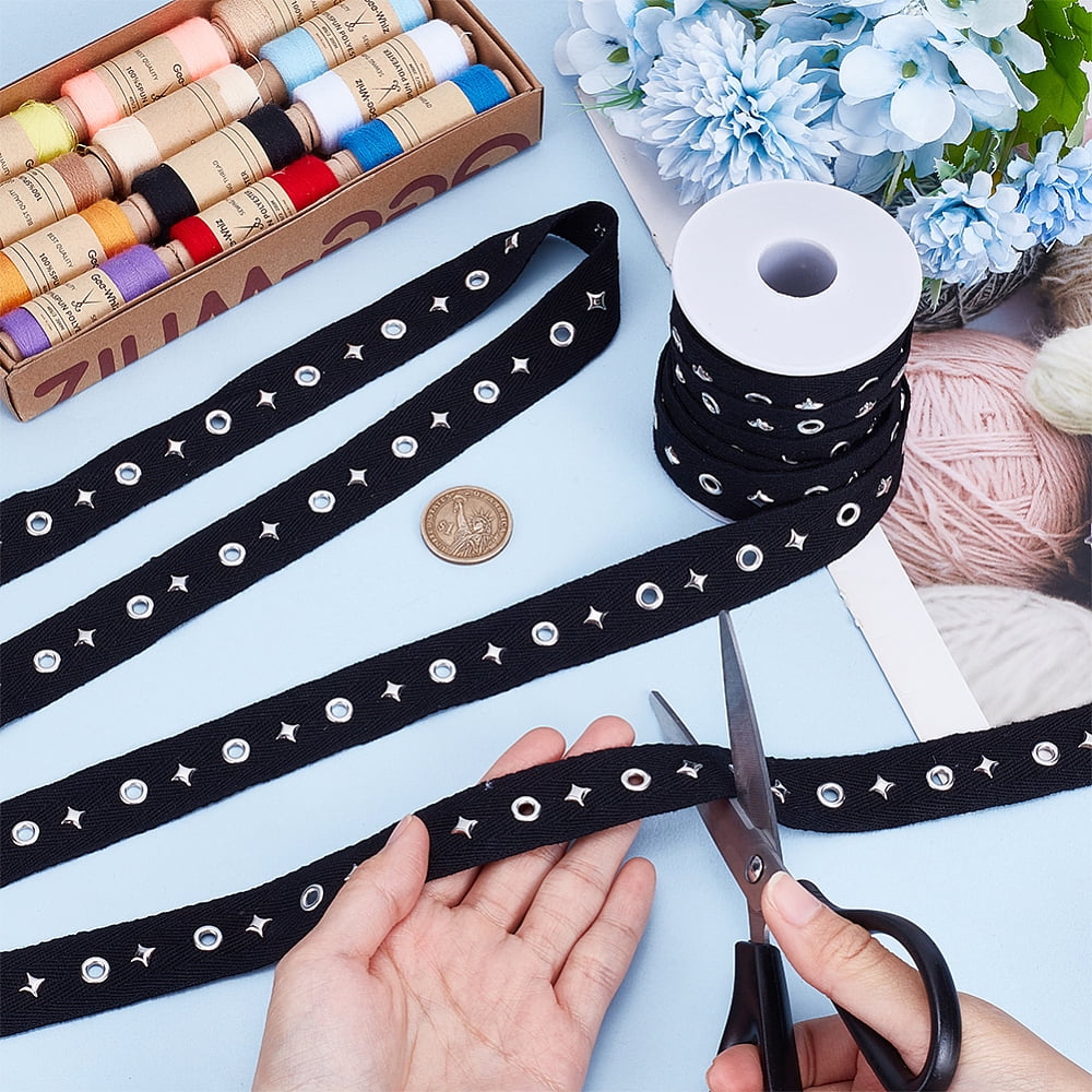 1 Set 10 Yards Cotton Curtain Tape for Hook Drapery Header Tape Flat Black 25x1.5mm Hole: 3.5mm