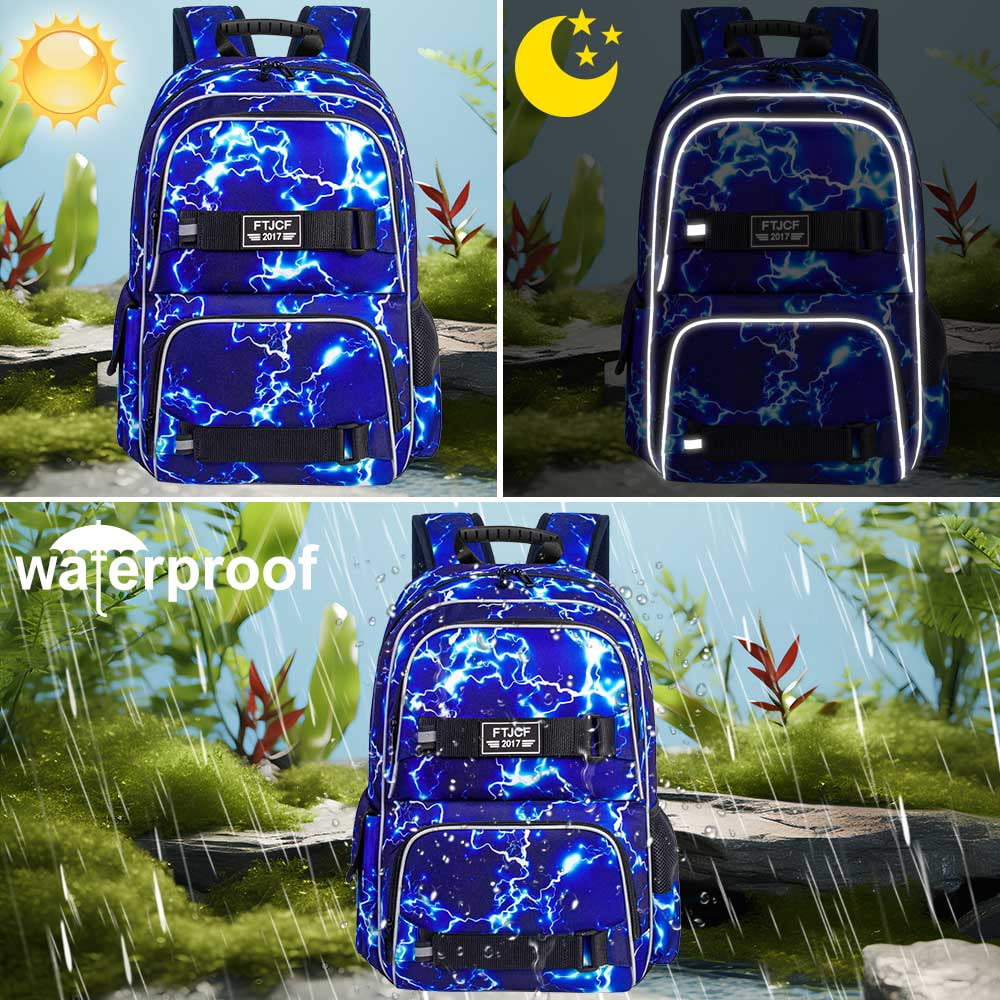 AGSDON Laptop Backpack, 16 Inch School Bag College Bookbag, Anti Theft Daypack Bags and Lunch Bag Set, Water Resistant lightning Backpacks for Teens Boys Men Students(Blue)