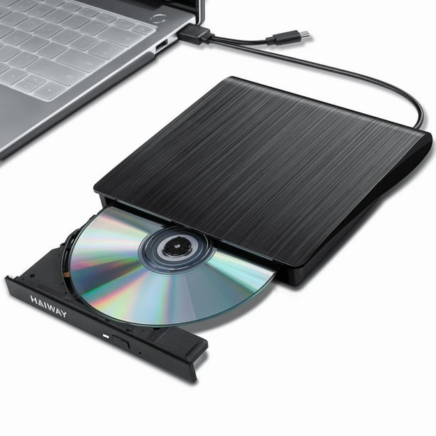 Haiway Unidad de DVD externa, USB 3.0 Tipo-C Grabadora de CD CD portátil DVD +/-RW Unidad óptica Slim CD DVD ROM Regrabadora Reproductor de CD/DVD Lector para computadora portátil Computadora MacBook