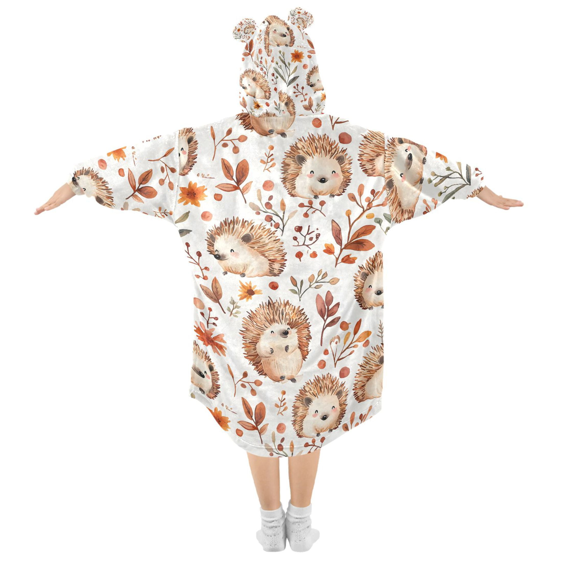 joogoo Blanket Hoodie for Hedgehog Leaves Flower Oversize Sweatshirt 3-14 YR L