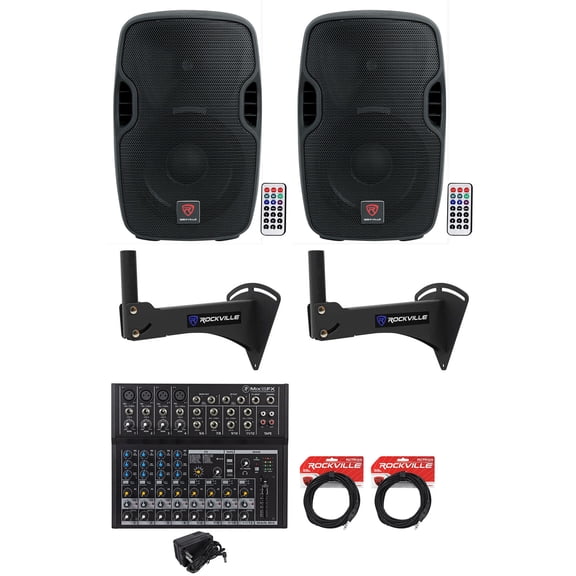 2) Rockville BPA10 10" Powered 400w Speakers w/Bluetooth For Restaurant/Bar/Cafe