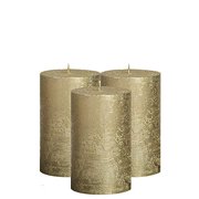 BOLSIUS Unscented Pillar Candles - Rustic Full Metallic Gold Candle 2.75" X 5" - Decorative Candles Set of 3 - Clean Burning Candles for Wedding & Home Decor Party Restaurant Spa- Aprox (130/68m)