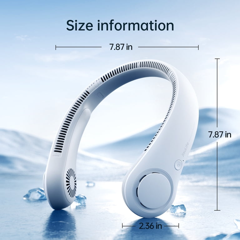 JISULIFE, Portable Neck Fan, White, 16H Battery, 5 Speeds
