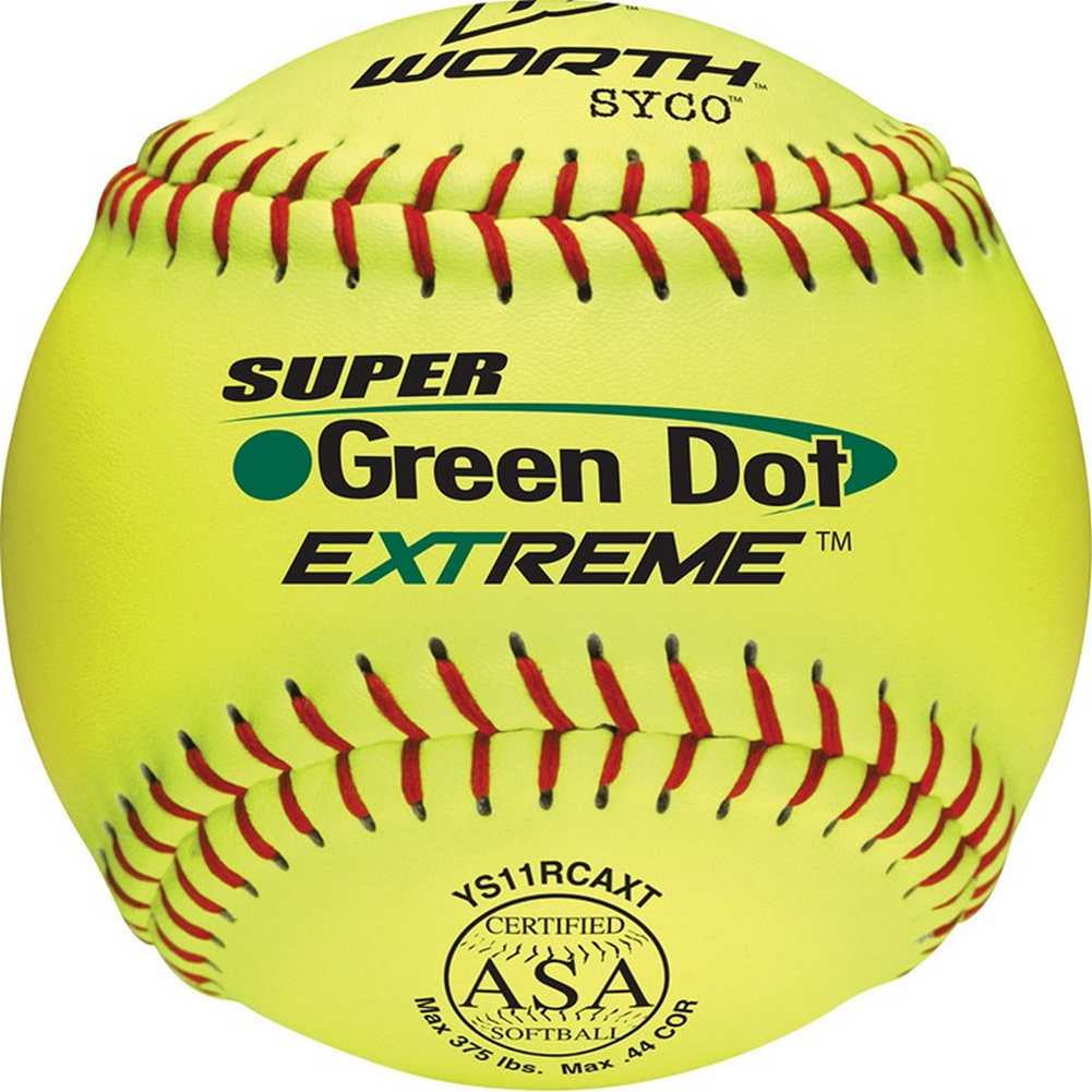 (12 pack) Worth 11" ASA Super Green Dot Slowpitch Softballs