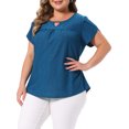 thumbnail image 4 of Agnes Orinda Women's Plus Size Tops Keyhole Crew Neck Petal Sleeve Pleated Casual Blouses 2X Peacock Blue, 4 of 6