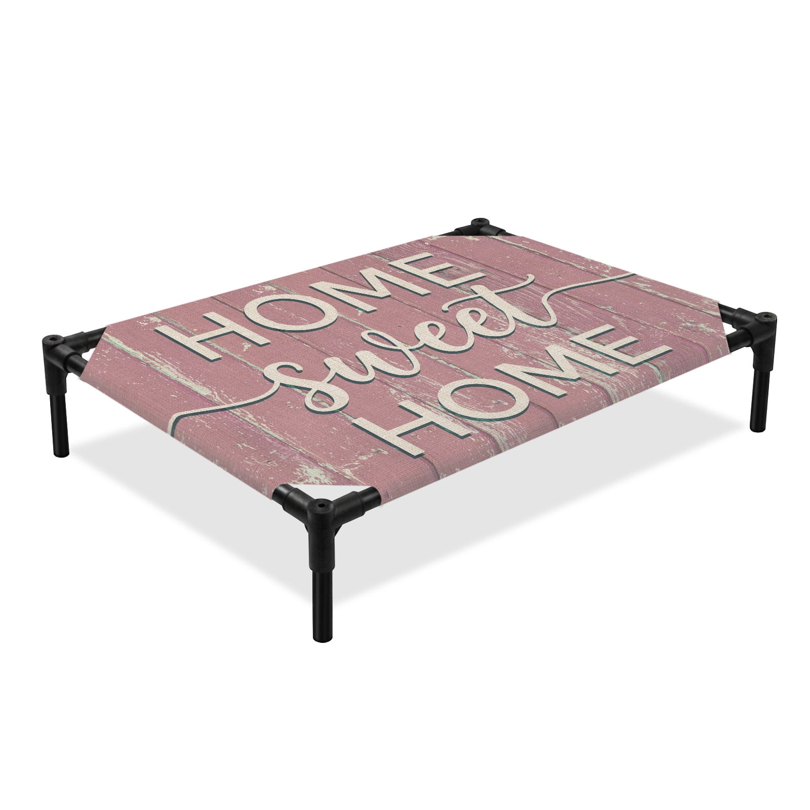 Sweet Home Elevated Dog Bed, Rustic Vintage Minimalist Pink Shabby Chic Wood Grain Cooling Breathable Outdoor Raised Dog Cot Bed with Metal Frame Non-Slip Feet for Large Dog 28x22in