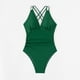 thumbnail image 2 of Traje de Baño de Color Sólido de las Mujeres, Nuevo Sexy Plisado Espalda Hueca Delgada una Pieza para la Playa Y la Piscina, Traje de Baño de Nylon Retro, 2 of 8