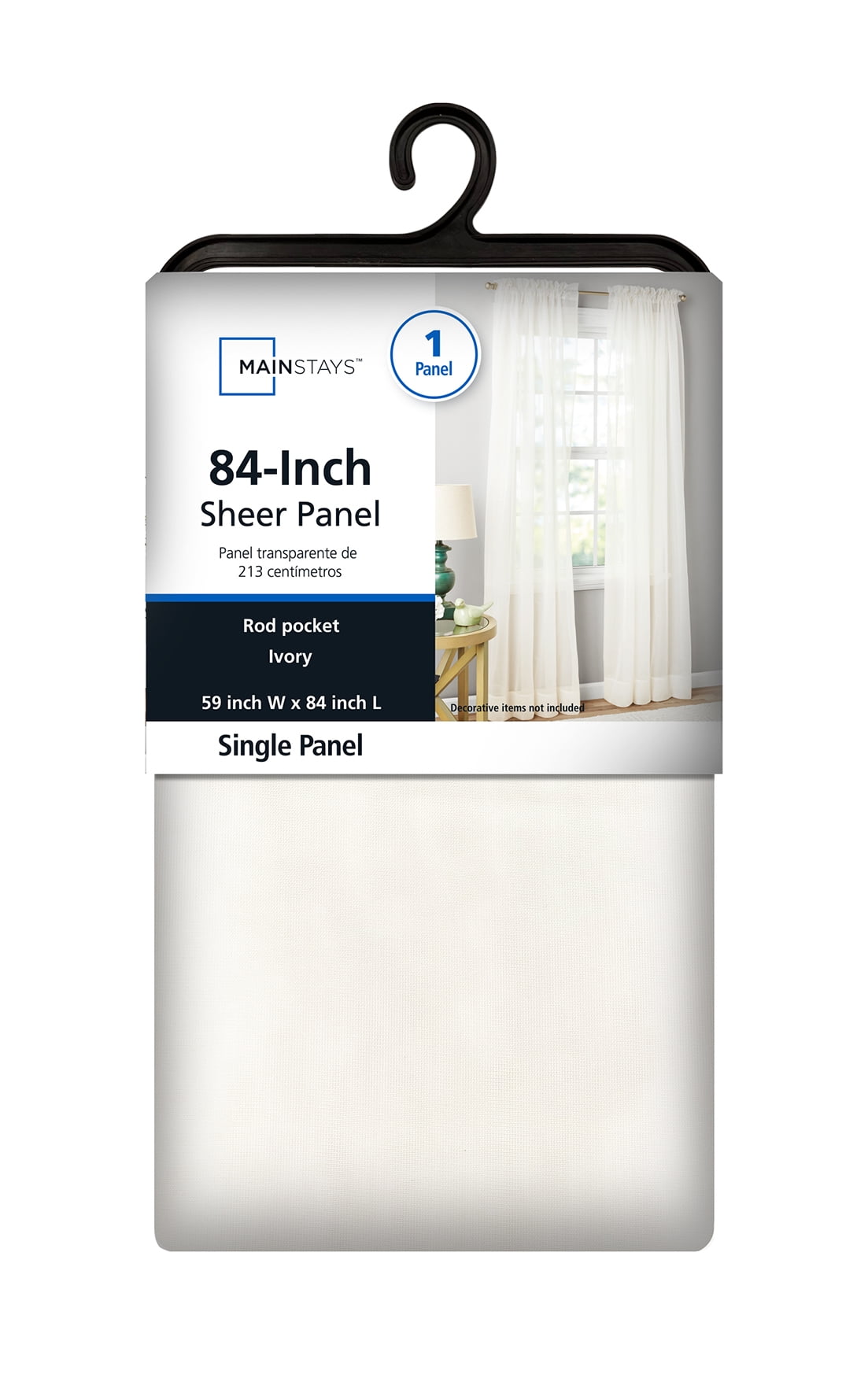 (2 pack) Mainstays Marjorie Sheer Voile Curtain, Single Panel, Ivory, 59" W x 84" L