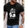 thumbnail image 2 of Camiseta de manga corta para hombre, estilo casual, con cuello redondo y estampado de mapache pequeño., 2 of 8