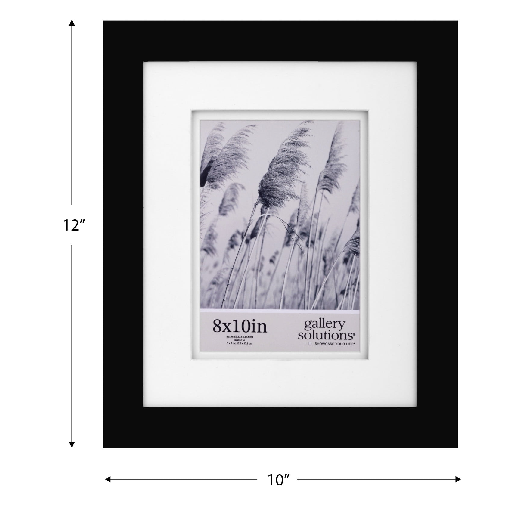 Gallery Solutions 8"x10" Picture Frame - Tabletop or Wall Mount - for 5"x7" Photos with Double White Mat, Black
