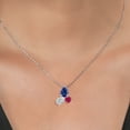 thumbnail image 3 of 925 Silver and 10K Yellow Gold Blue Created Sapphire and Lab Grown Diamond and Ruby 3 Stone Pendant Necklace for Women | 3.25 Cttw | Pear Shape 8X6MM | Oval 7X5MM | Round 5MM | with 18 inch Chain, 3 of 4