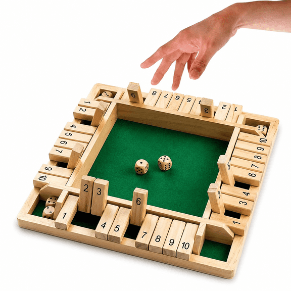 1-4 Players Shut The Box Dice Game, Traditional Wooden Board Game for Adults and Kids, Math Strategy Tabletop Game for Family Fun