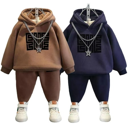 

Esaierr 2PCS Kids Baby Boys Fleece Long Sleeve Hoodie Tops Sweatsuit Pants Fall Winter Thickening Outfit Set 1-6 Years