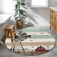 thumbnail image 4 of Windmill Farmhouse Round Area Rug 4 FT, Non Slip Indoor Outdoor Rug, Vintage Teal Brown Wooden Butterfly Washable Soft Circular Carpet Non-Shedding Floor Mat for Coffee Table Nursery Foyer Balcony, 4 of 8