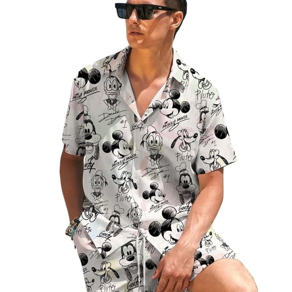 Disney Mickey And Friends Signature Hawaiian Shirt, Mickey Pluto Donald Goofy Hawaii Shirts, Disney Beach Shirt, Disney Summer Button Up