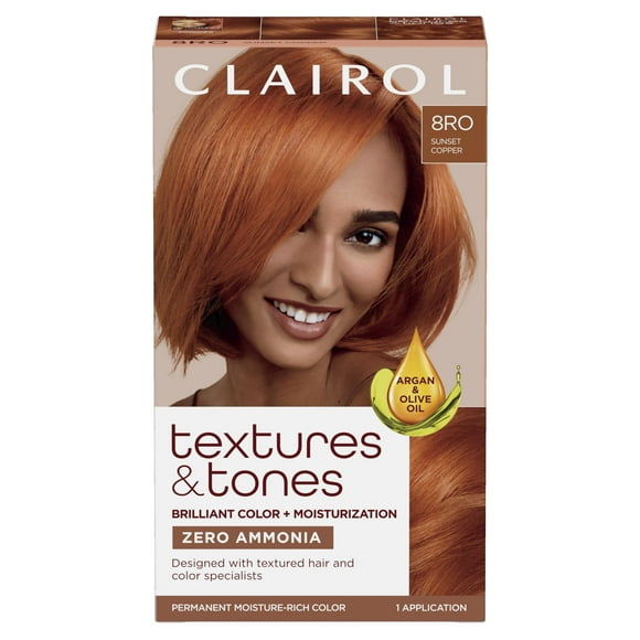 Clairol Textures & Tones Permanent Hair Dye, 8RO Sunset Copper Hair Color, Pack of 1