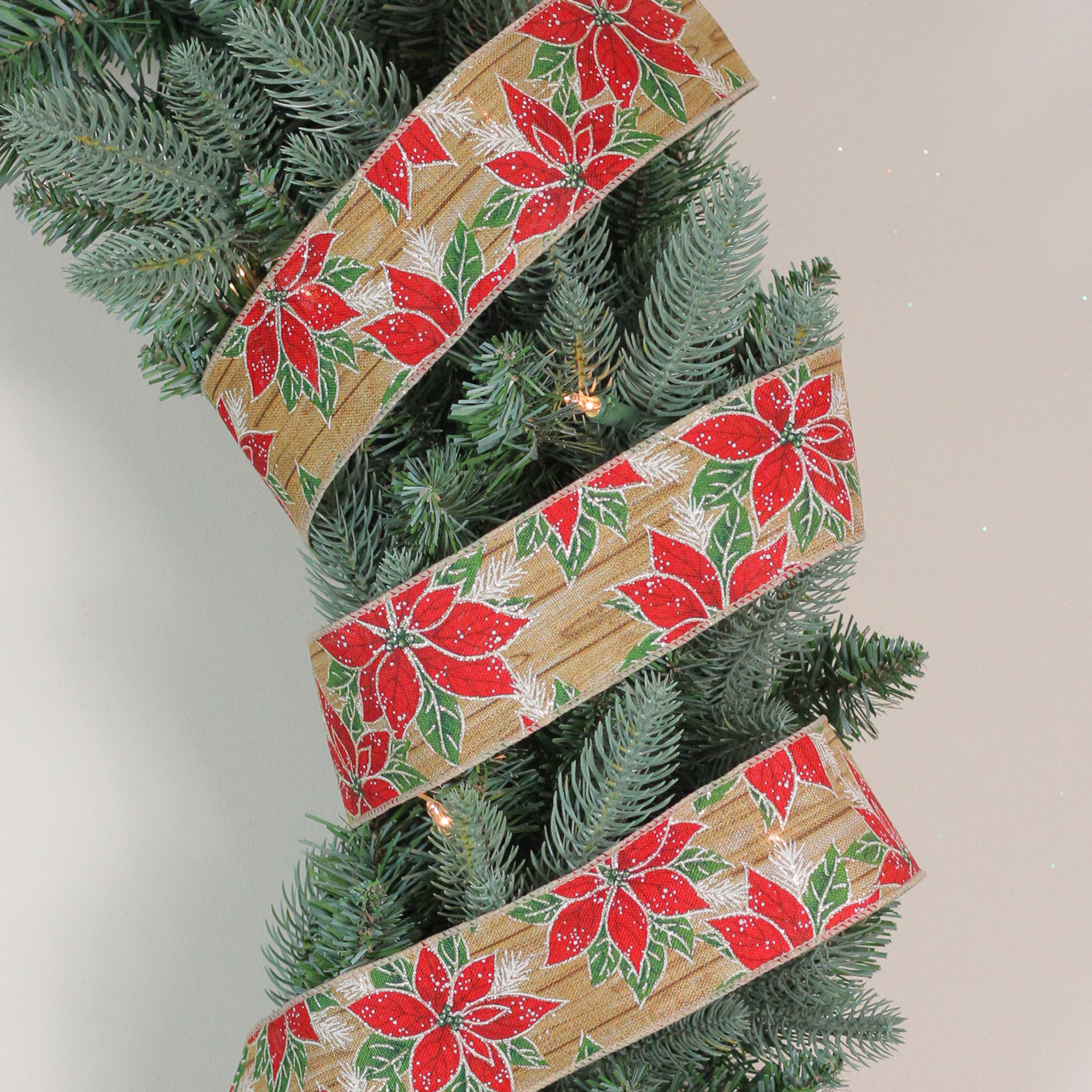 Northlight Red and Green Poinsettia Christmas Wired Craft Ribbon 2.5" x 16 Yards