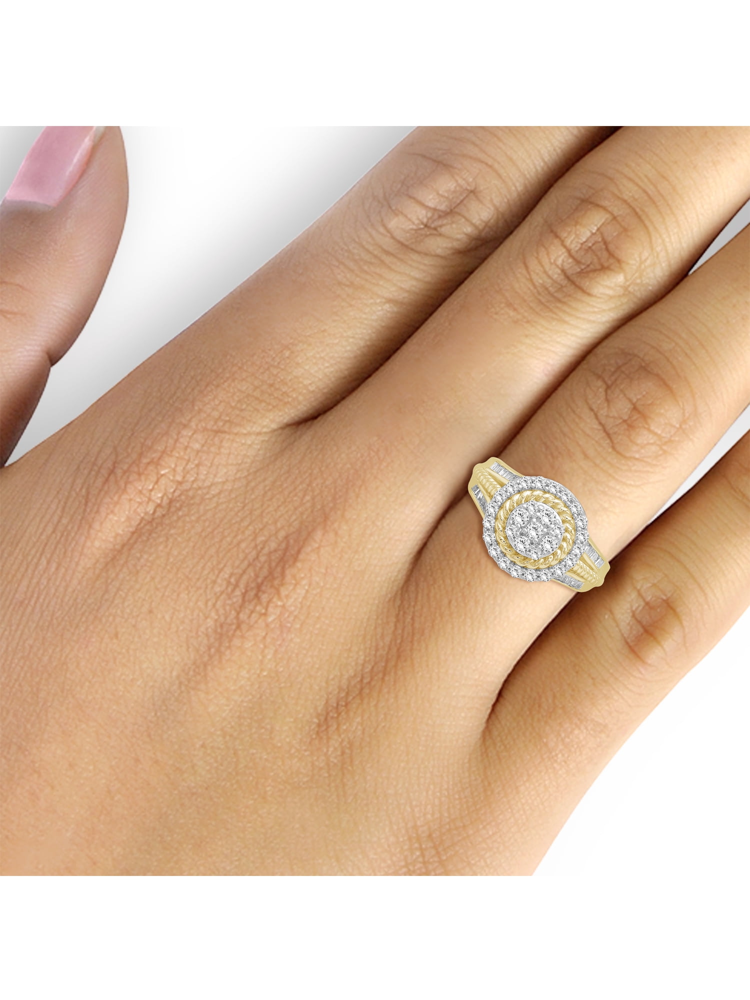 JewelersClub 14K Gold Plated Silver 1 Carat White diamond Cluster Ring for Women | Diamonds for Everyday Womens Wear